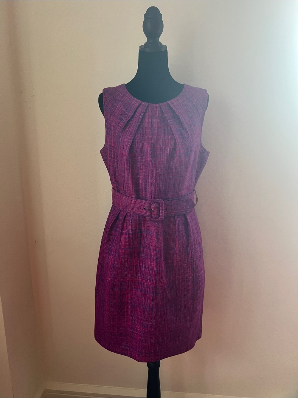 Trina Turk Fuchsia Tweed Belted Midi Dress Size 10